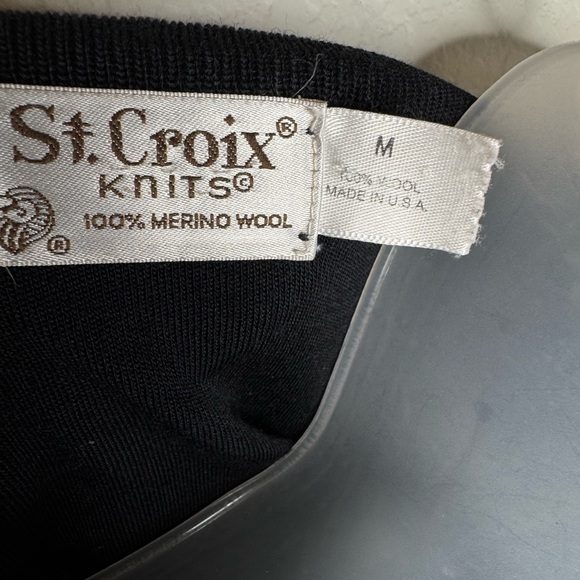 St. Croix Black Merino Wool Sweater Men’s M USA Made Pullover Knit V-Neck Vintag - Picture 4 of 6